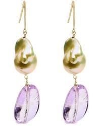 Haus of Brilliance - Colorful Gemstones 14K Amethyst & Pearl Dangle Earrings - Lyst