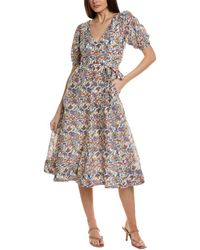 Boden - Full Skirt Paneled Linen-blend Midi Dress - Lyst