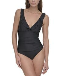 DKNY - Ruffle Plunge Swimsuit - Lyst