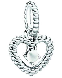 PANDORA - Signature Silver Heart Dangle Charm - Lyst