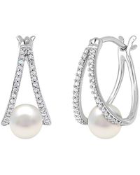 Pearls - Pearl & 6Mm Pearl Hoop Earrings - Lyst