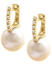 Gemstones - 0.06 Ct. Tw. Diamond & 7-8Mm Pearl 14K Earrings - Lyst