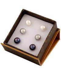 Splendid - Rhodium Plated Silver 8-9mm Freshwater Pearl Earring Set - Lyst