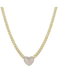Adornia - 14K Plated Cz Chunky Heart Curb Chain Necklace - Lyst