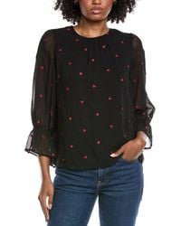 Cece - Shirred Neck 3/4 Ruffle Sleeve Top - Lyst