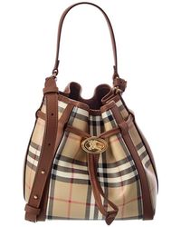 Burberry - Mini Check E-Canvas & Leather Bucket Bag - Lyst