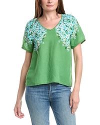 Tahari - V-Neck Linen-Blend Blouse - Lyst