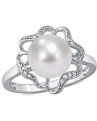 Rina Limor - Silver 0.04 Ct. Tw. Diamond 9-9.5mm Pearl Floral Cocktail Ring - Lyst