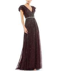 Mac Duggal - Sequined Wrap Over Ruffled Cap Sleeve Gown - Lyst