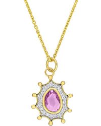 Rina Limor - 14k 0.52 Ct. Tw. Diamond & Purple Sapphire Halo Pendant Necklace - Lyst