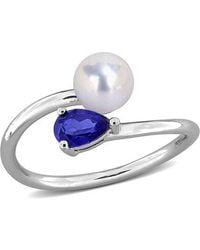 Rina Limor - 0.67 Ct. Tw. Lab-Grown Sapphire & 6-6.5Mm Pearl Bypass Ring - Lyst