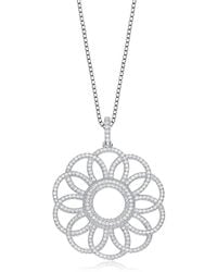 Genevive Jewelry - Silver Cz Flower Pendant Necklace - Lyst