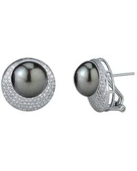 Belpearl - 11-12Mm Pearl Cz Post & Clip Earrings - Lyst