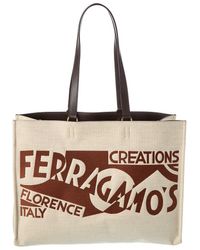 Ferragamo - Logo Large Leather-Trim Tote - Lyst