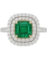 Jewels by Viomo - 18K 1.42 Ct. Tw. Diamond & Emerald Double Row Halo Ring - Lyst