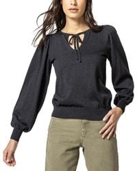 Lilla P - Tie Front Puff Sleeve Silk-blend Sweater - Lyst