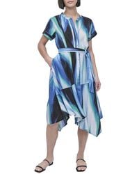 DKNY - Printed Linen Wrap Midi Dress - Lyst