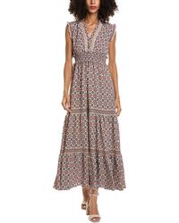 Max Studio - V-Neck Smocked Waist Tiered Maxi Dress - Lyst
