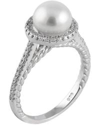 Splendid - Splendid Pearl Rhodium Plated 7-7.5mm Pearl Cz Ring - Lyst