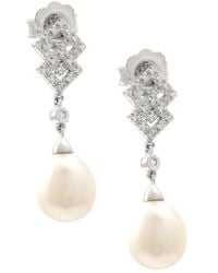Gemstones - 0.12 Ct. Tw. Diamond & 7-8Mm Pearl Earrings - Lyst