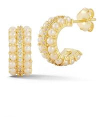 Sphera Milano - 14k Over Silver 2mmmm Pearl Cz Small Huggie Hoops - Lyst
