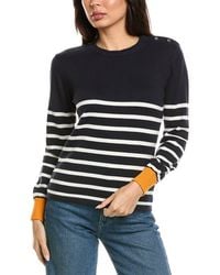 Brodie Cashmere - Button Stripe Crewneck Cashmere-Blend Sweater - Lyst