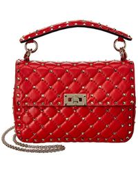 Valentino Rockstud Spike Quilted Leather Shoulder Bag - Red