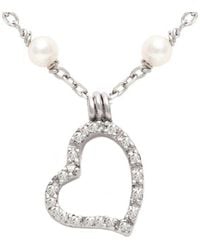 Jane Basch - Silver 0.12 Ct. Tw. Diamond 2mm Pearl Heart Necklace - Lyst