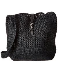 Saint Laurent - Le 5 A 7 Medium Raffia & Leather Tote - Lyst