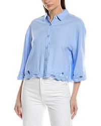 Ellen Tracy - Embroidered Button Front Linen-Blend Shirt - Lyst