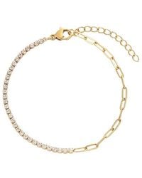 Adornia - Tarnish Resistant 18K Plated Half Tennis And Paperclip Chain Bracelet - Lyst