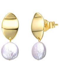 Genevive Jewelry - 14k Over Silver 13mm Pearl Dangle Earrings - Lyst
