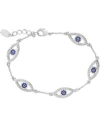 Sterling Forever - Rhodium Plated Cz Evil Eye Bracelet - Lyst