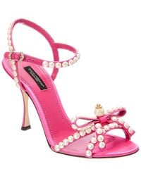 Dolce & Gabbana - Pearl & Crystal-Embellished Bow Satin Sandal - Lyst
