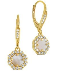 Sterling Forever - 14K Plated Frame Rose Petal Short Drop Earrings - Lyst