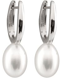 Splendid - Rhodium Plated Silver 7-7.5mm Freshwater Pearl Drop Earrings - Lyst