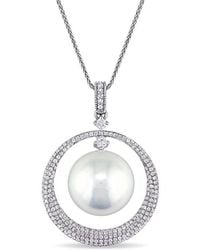 Pearls - 14k 1.00 Ct. Tw. Diamond & 13-13.5mm South Sea Pearl Floating Halo Pendant - Lyst