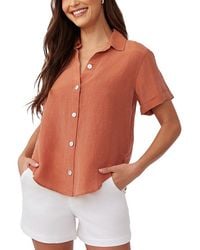 Bella Dahl - Cuffed Short Sleeve Linen-Blend Shirt - Lyst