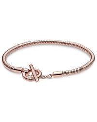 PANDORA - Moments 14K Rose Plated T-Bar Snake Chain Bracelet - Lyst