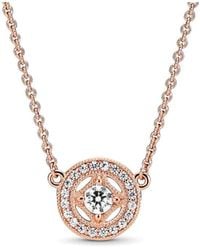 PANDORA - Timeless 14K Rose Plated Cz Pendant Necklace - Lyst