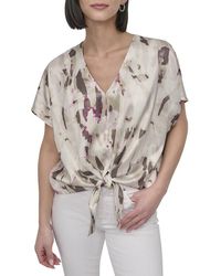 DKNY - Tie-Front Scarf Twill Top - Lyst