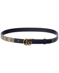 Gucci - Double G Thin GG Supreme Canvas & Leather Belt - Lyst