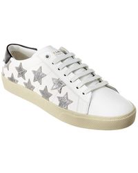 Saint Laurent Star Lace-up Leather Sneakers - Metallic