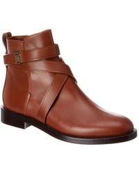 Burberry Monogram Motif Leather Ankle Boots - Brown