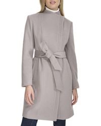 Cole Haan - Molded Collar Belted Wool-blend Coat - Lyst
