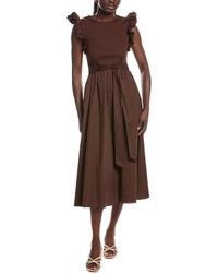 Anne Klein - Mixed Knit & Woven Midi Dress - Lyst