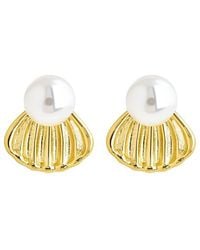Sterling Forever - 14K Plated 8.5Mm Pearl Alice Shell Stud Earrings - Lyst