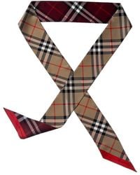 Burberry - Skinny Contrast Check Silk Scarf - Lyst