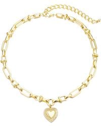 Adornia - 14K Plated Chunky Mixed Link Chain Fluted Heart Necklace - Lyst