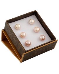 Splendid - Splendid Freshwater Pearls Rhodium Plated 7-7.5mm Freshwater Pearl Set Of 3 Studs - Lyst